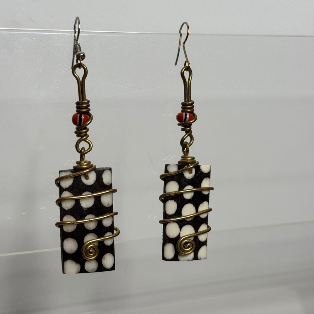 Polka Dot Dangle Earrings Gold Wire Pierced